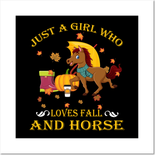 Just A Girl Who Loves Fall & Horse Funny Thanksgiving Gift Posters and Art